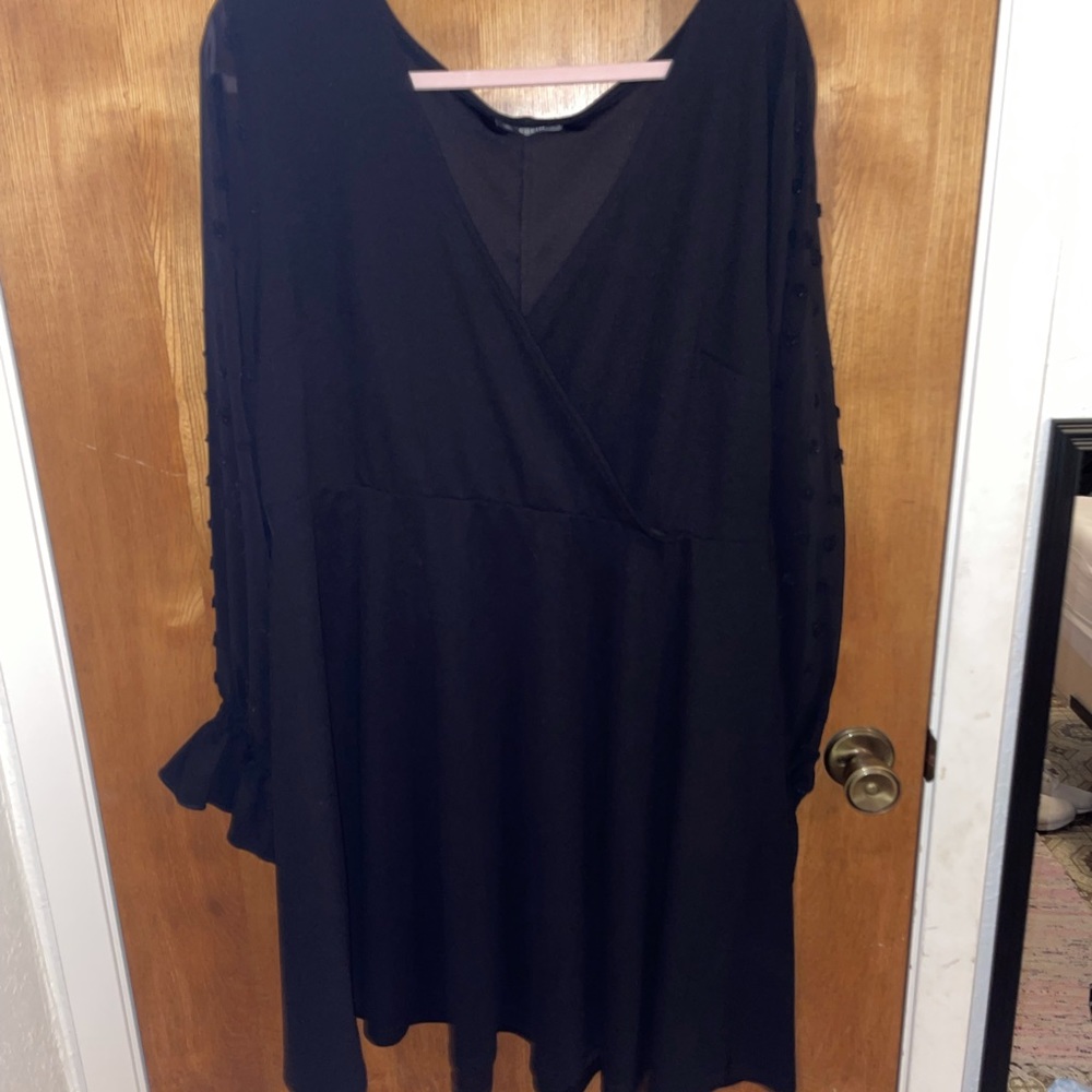 Shein Swiss Dot Flounce Sleeve Faux Wrap Dress 3XL